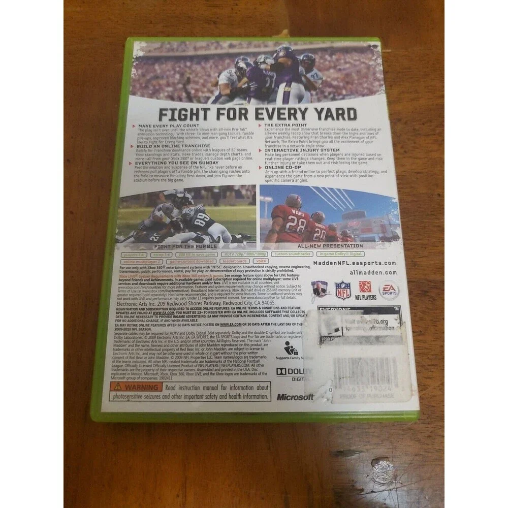 Madden NFL 10 (Microsoft Xbox 360, 2009) With Manual